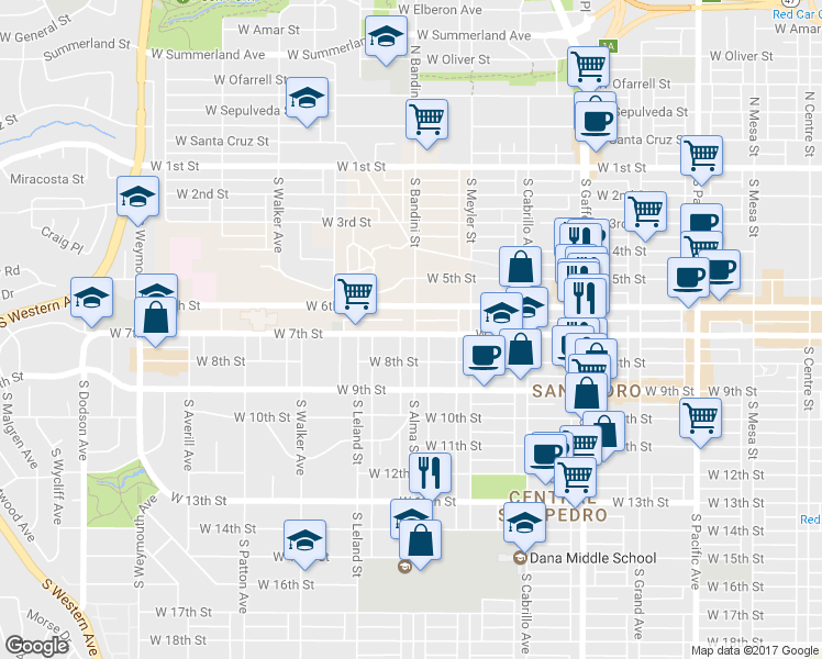 map of restaurants, bars, coffee shops, grocery stores, and more near 637 South Bandini Street in Los Angeles