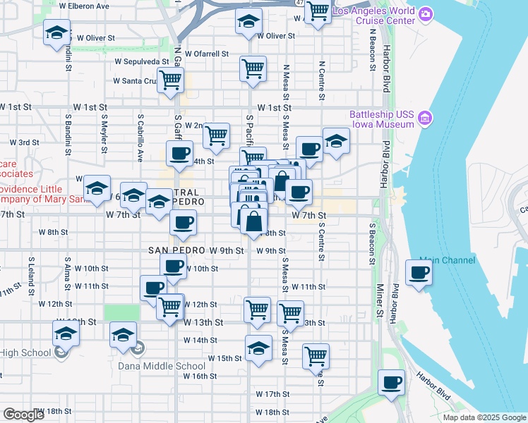 map of restaurants, bars, coffee shops, grocery stores, and more near 464 West 7th Street in Los Angeles