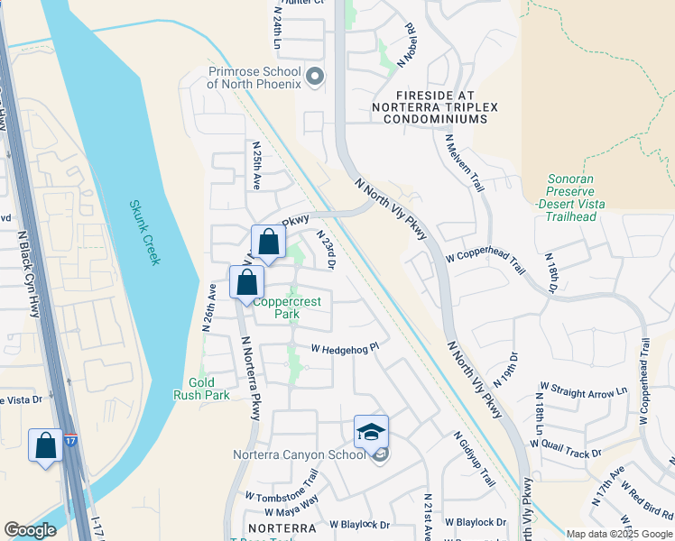map of restaurants, bars, coffee shops, grocery stores, and more near 27905 North 23rd Drive in Phoenix