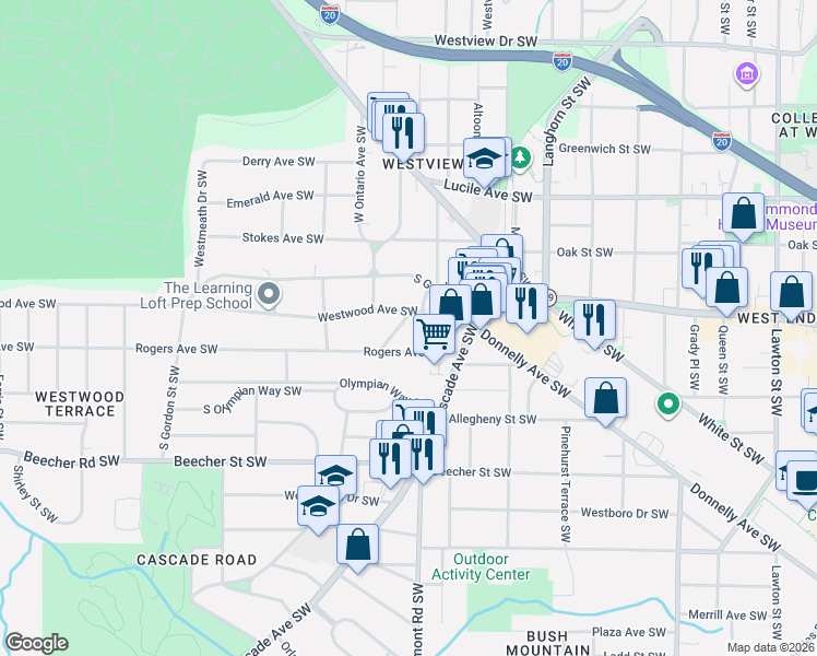 map of restaurants, bars, coffee shops, grocery stores, and more near 626 Willard Avenue Southwest in Atlanta