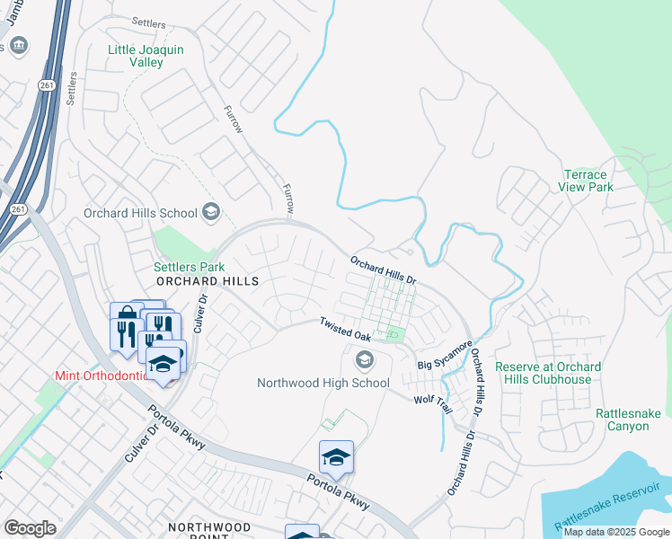 map of restaurants, bars, coffee shops, grocery stores, and more near 94 Thoroughbred in Irvine