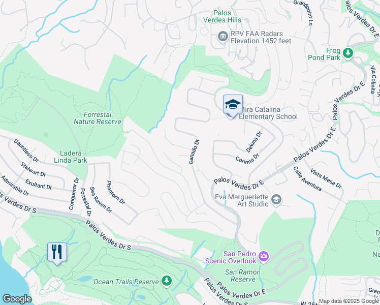 map of restaurants, bars, coffee shops, grocery stores, and more near 30802 Ganado Drive in Rancho Palos Verdes