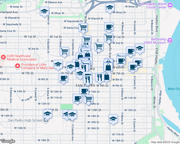 map of restaurants, bars, coffee shops, grocery stores, and more near 660 West 7th Street in Los Angeles