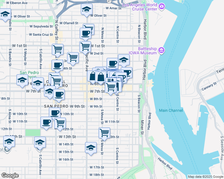 map of restaurants, bars, coffee shops, grocery stores, and more near 324 West 7th Street in Los Angeles