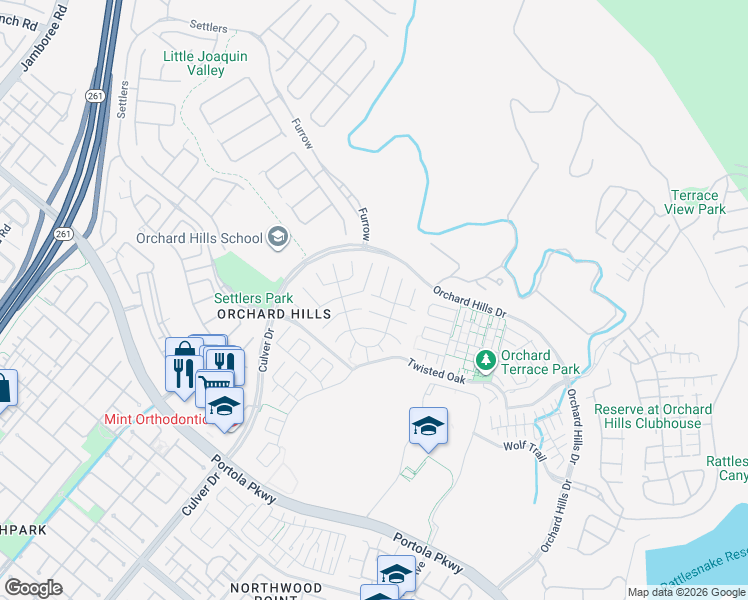 map of restaurants, bars, coffee shops, grocery stores, and more near 70 Thoroughbred in Irvine