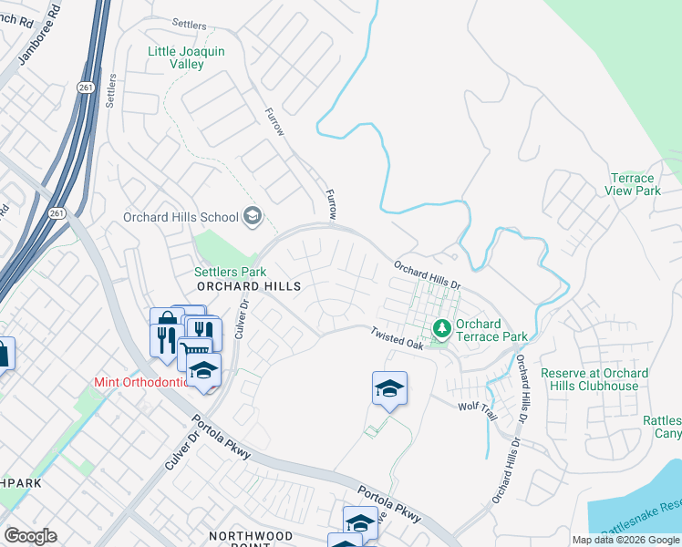 map of restaurants, bars, coffee shops, grocery stores, and more near 70 Thoroughbred in Irvine