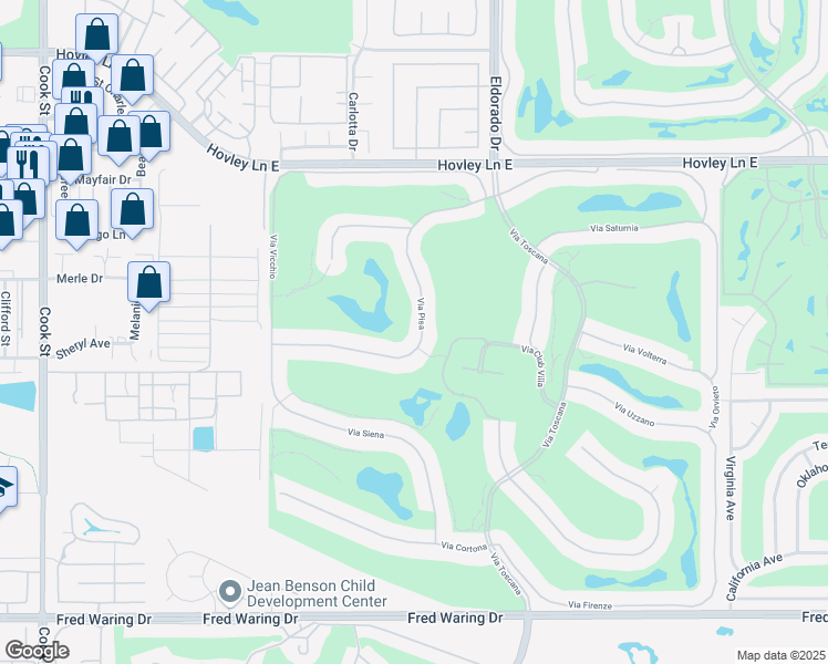 map of restaurants, bars, coffee shops, grocery stores, and more near 75704 Via Pisa in Indian Wells