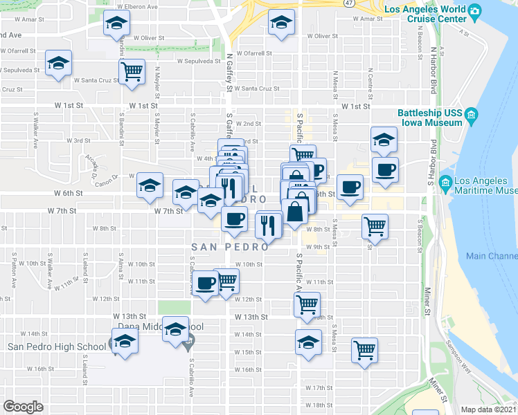 map of restaurants, bars, coffee shops, grocery stores, and more near 637 South Grand Avenue in Los Angeles