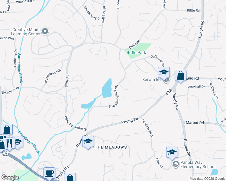 map of restaurants, bars, coffee shops, grocery stores, and more near 1797 South Hidden Hills Parkway in Stone Mountain