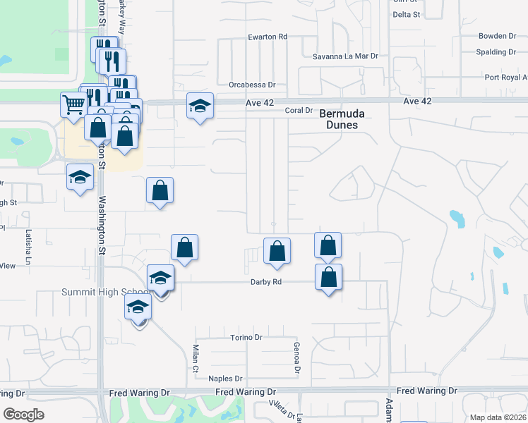 map of restaurants, bars, coffee shops, grocery stores, and more near 42750 May Pen Road in Bermuda Dunes