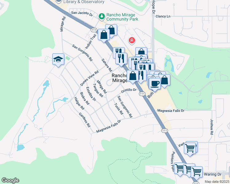 map of restaurants, bars, coffee shops, grocery stores, and more near 42676 East Veldt Street in Rancho Mirage