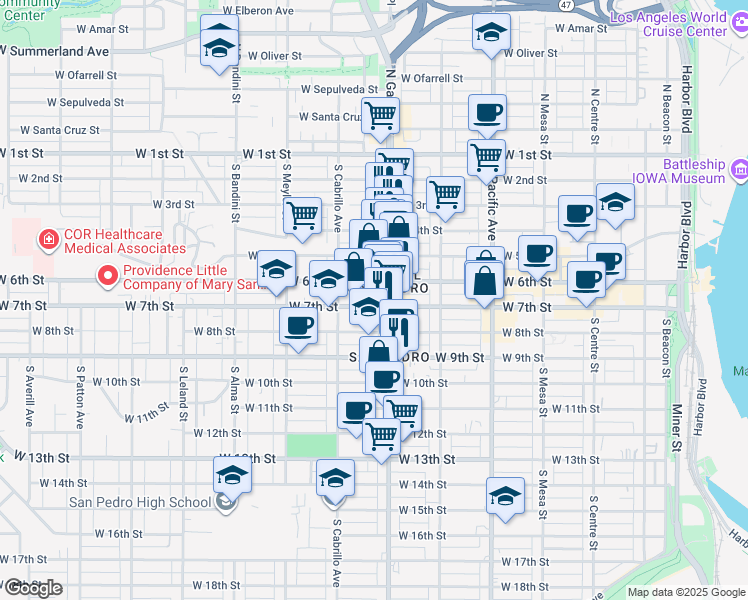 map of restaurants, bars, coffee shops, grocery stores, and more near 732 West 7th Street in Los Angeles