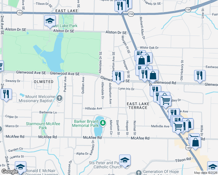 map of restaurants, bars, coffee shops, grocery stores, and more near 523 Ashburton Avenue in Decatur