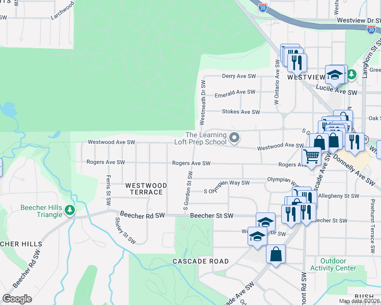map of restaurants, bars, coffee shops, grocery stores, and more near 1805 South Gordon Street Southwest in Atlanta