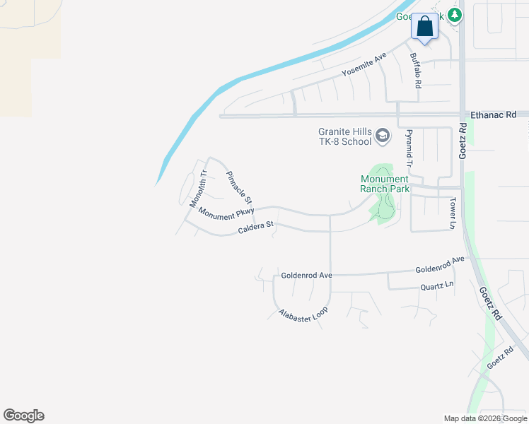 map of restaurants, bars, coffee shops, grocery stores, and more near 299 Monument Parkway in Perris