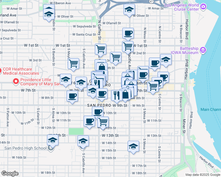 map of restaurants, bars, coffee shops, grocery stores, and more near 626 West 7th Street in Los Angeles