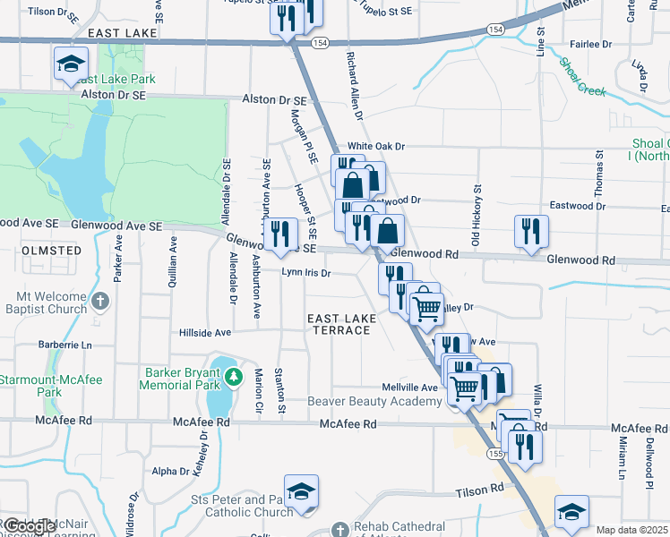 map of restaurants, bars, coffee shops, grocery stores, and more near 2446 Lynn Iris Drive in Decatur