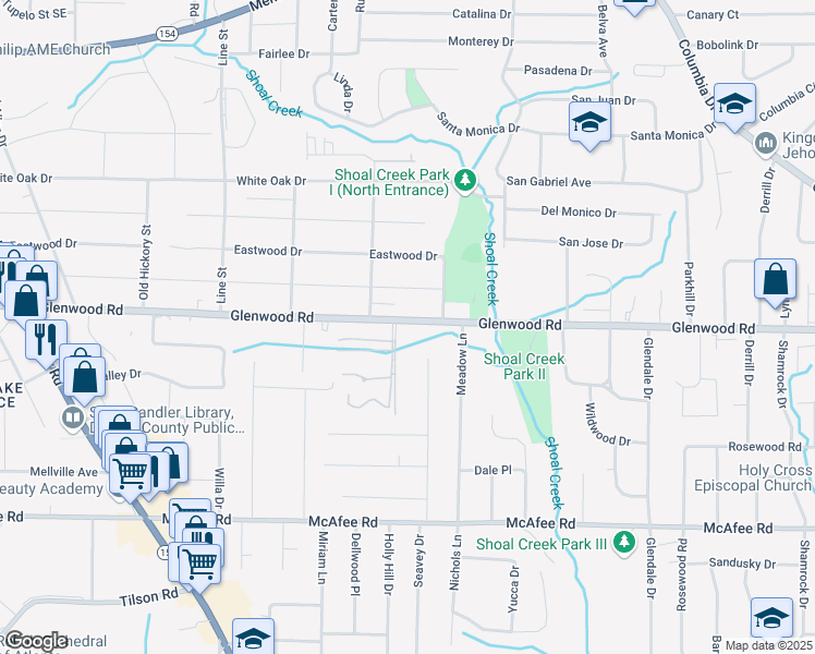 map of restaurants, bars, coffee shops, grocery stores, and more near 3547 Glenwood Road in Decatur