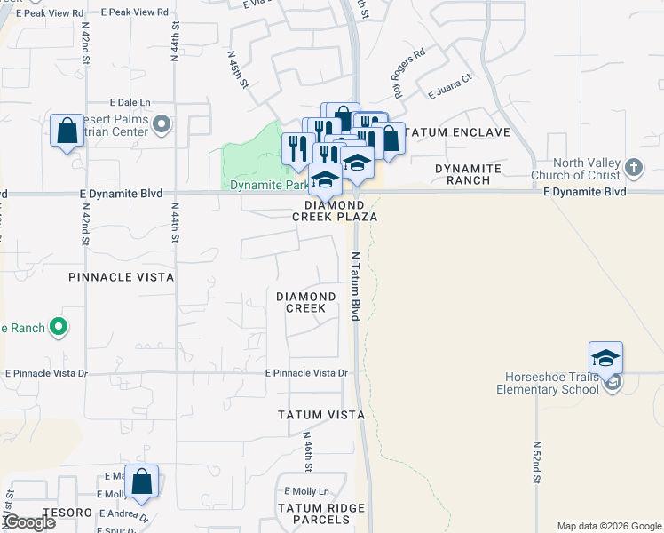 map of restaurants, bars, coffee shops, grocery stores, and more near 27816 North 47th Street in Cave Creek