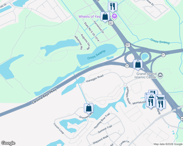map of restaurants, bars, coffee shops, grocery stores, and more near 383 Firenze Loop in Myrtle Beach