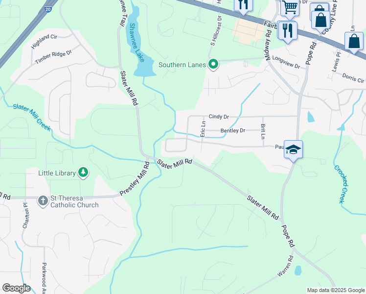 map of restaurants, bars, coffee shops, grocery stores, and more near 2518 Carol Circle in Douglasville
