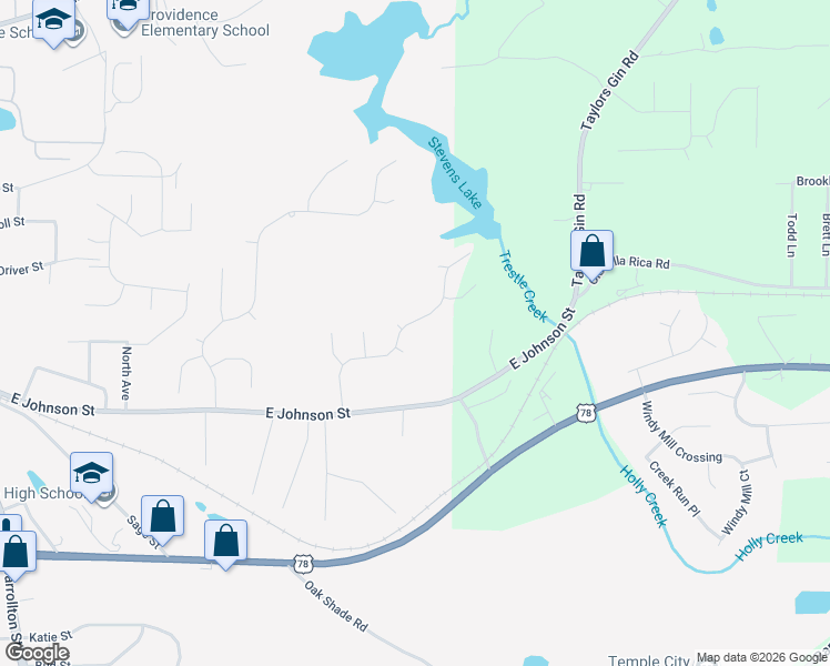 map of restaurants, bars, coffee shops, grocery stores, and more near 245 Waters Edge Parkway in Temple