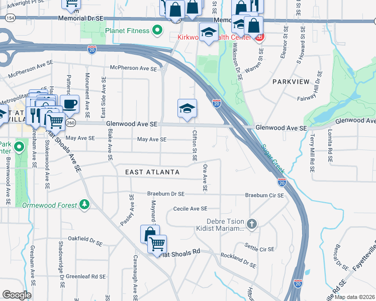 map of restaurants, bars, coffee shops, grocery stores, and more near 1680 Newton Avenue Southeast in Atlanta