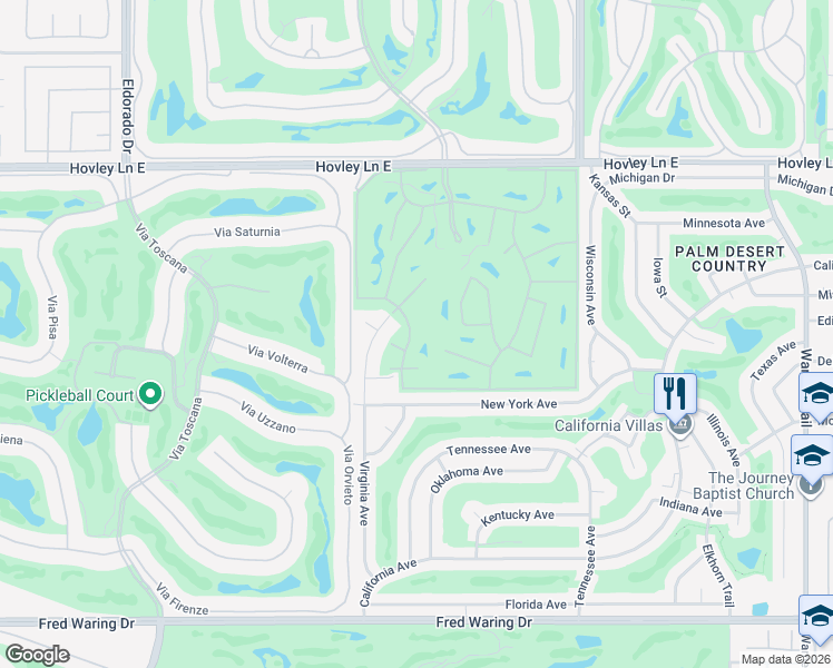 map of restaurants, bars, coffee shops, grocery stores, and more near 42895 Scirocco Road in Palm Desert