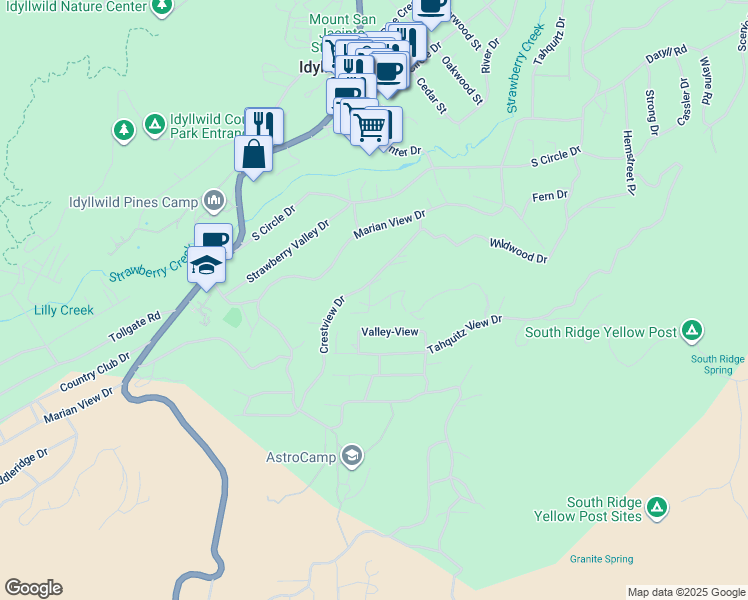 map of restaurants, bars, coffee shops, grocery stores, and more near 54410 Village View Drive in Idyllwild-Pine Cove
