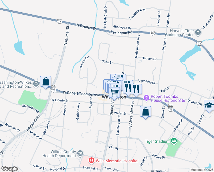 map of restaurants, bars, coffee shops, grocery stores, and more near 20 West Square in Washington