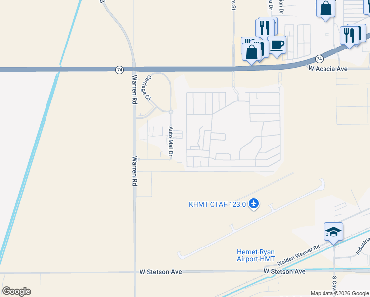 map of restaurants, bars, coffee shops, grocery stores, and more near 5001 West Florida Avenue in Hemet