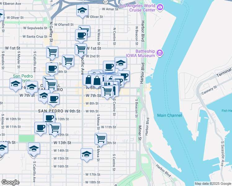 map of restaurants, bars, coffee shops, grocery stores, and more near 285 West 6th Street in Los Angeles