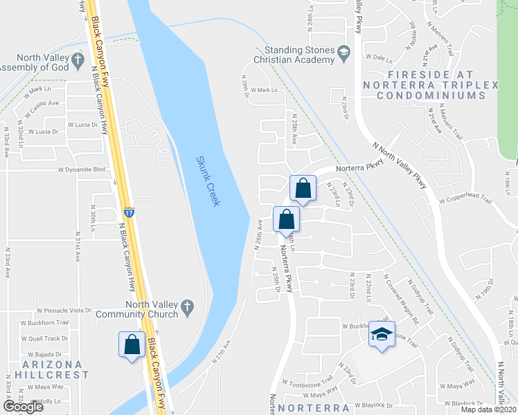 map of restaurants, bars, coffee shops, grocery stores, and more near 2531 West Running Deer Trail in Phoenix