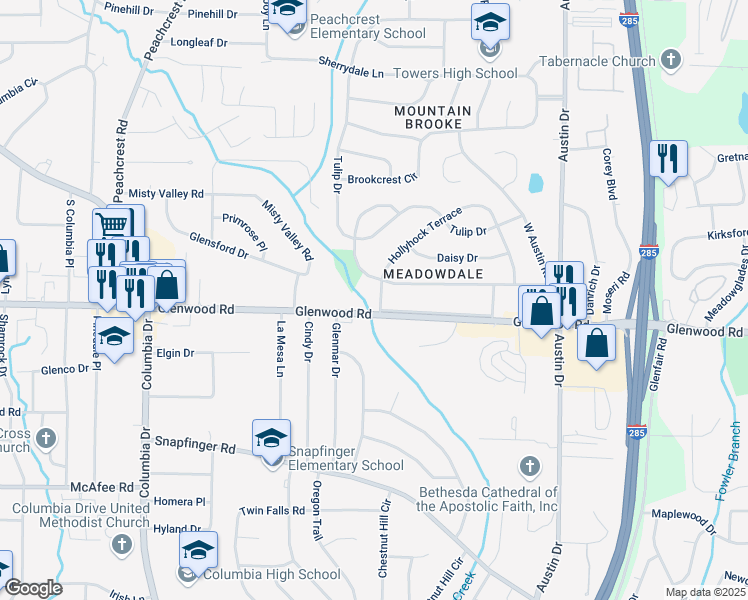 map of restaurants, bars, coffee shops, grocery stores, and more near 1817 Hollyhock Terrace in Decatur