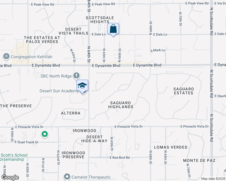 map of restaurants, bars, coffee shops, grocery stores, and more near 6540 East Oberlin Way in Scottsdale