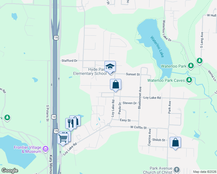 map of restaurants, bars, coffee shops, grocery stores, and more near 2706 Shawn Drive in Denison
