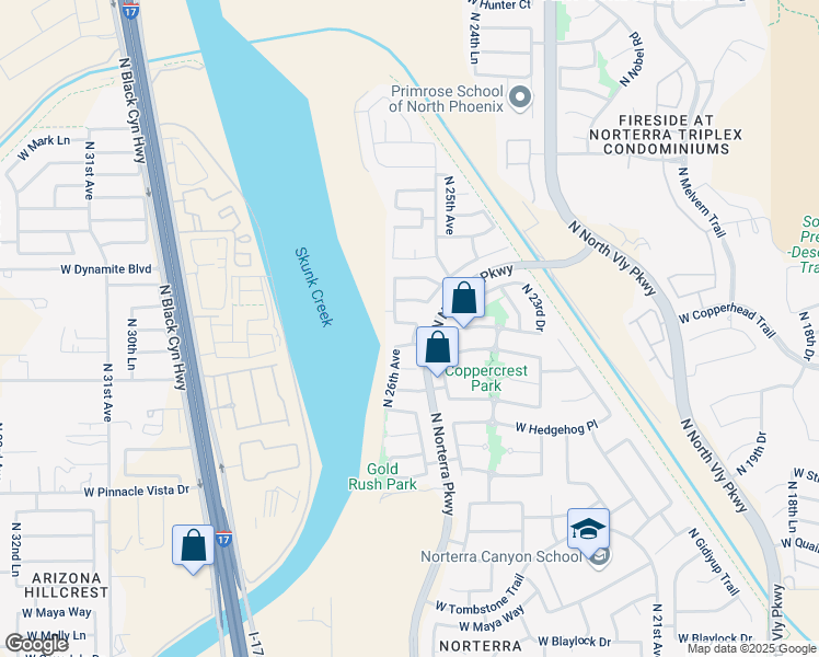 map of restaurants, bars, coffee shops, grocery stores, and more near 2515 West Running Deer Trail in Phoenix