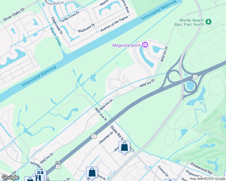map of restaurants, bars, coffee shops, grocery stores, and more near 4827 Orchid Way in Myrtle Beach