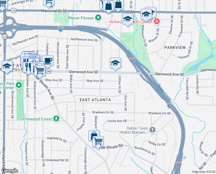map of restaurants, bars, coffee shops, grocery stores, and more near 1646 Newton Avenue Southeast in Atlanta