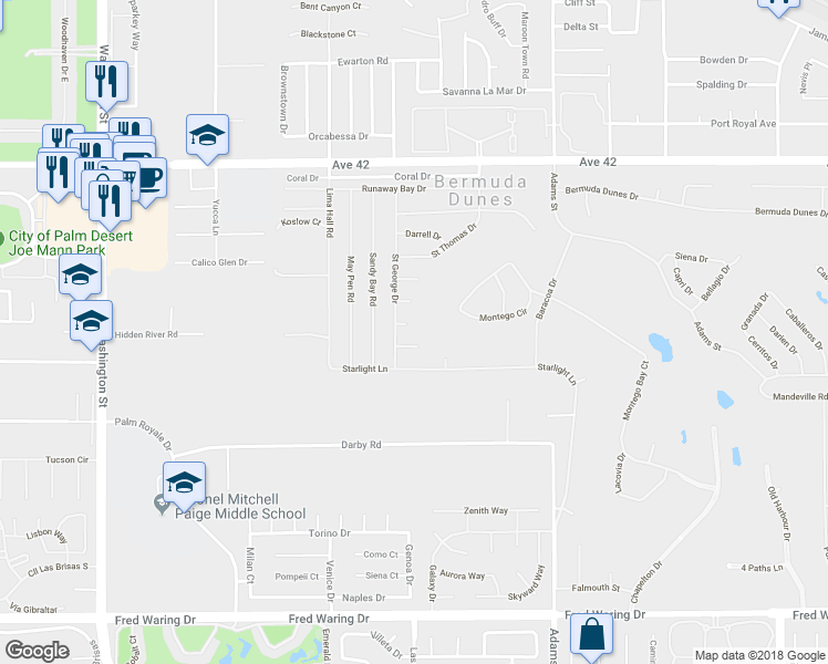 map of restaurants, bars, coffee shops, grocery stores, and more near 42670 Honduras Place in Indio