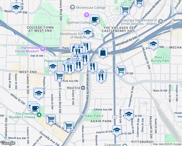map of restaurants, bars, coffee shops, grocery stores, and more near 740 Ralph David Abernathy Boulevard in Atlanta