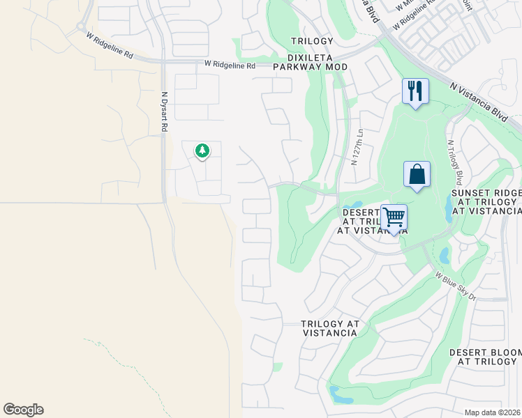 map of restaurants, bars, coffee shops, grocery stores, and more near 13046 West Red Fox Road in Peoria