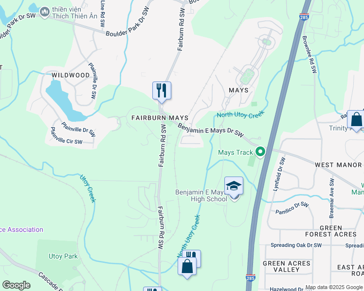 map of restaurants, bars, coffee shops, grocery stores, and more near 3658 Utoy Drive Southwest in Atlanta