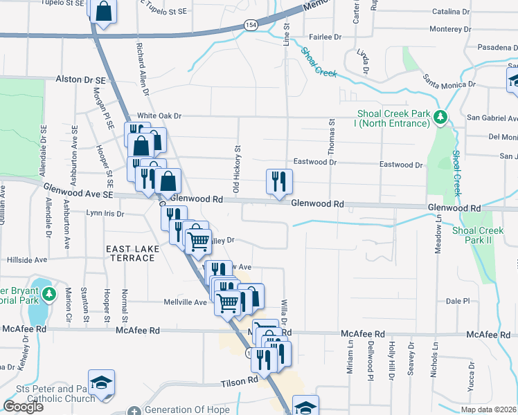 map of restaurants, bars, coffee shops, grocery stores, and more near 3329 Glenwood Road in Decatur