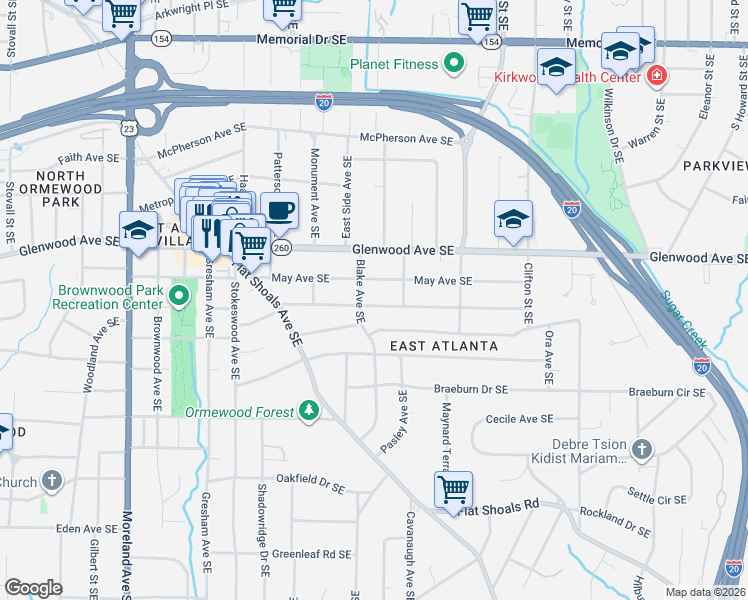 map of restaurants, bars, coffee shops, grocery stores, and more near 1488 Newton Avenue Southeast in Atlanta