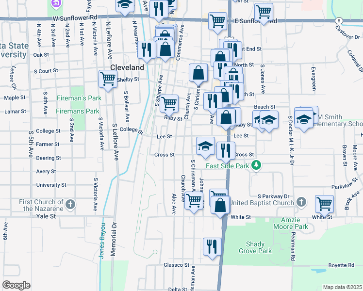 map of restaurants, bars, coffee shops, grocery stores, and more near 714 Church Avenue in Cleveland
