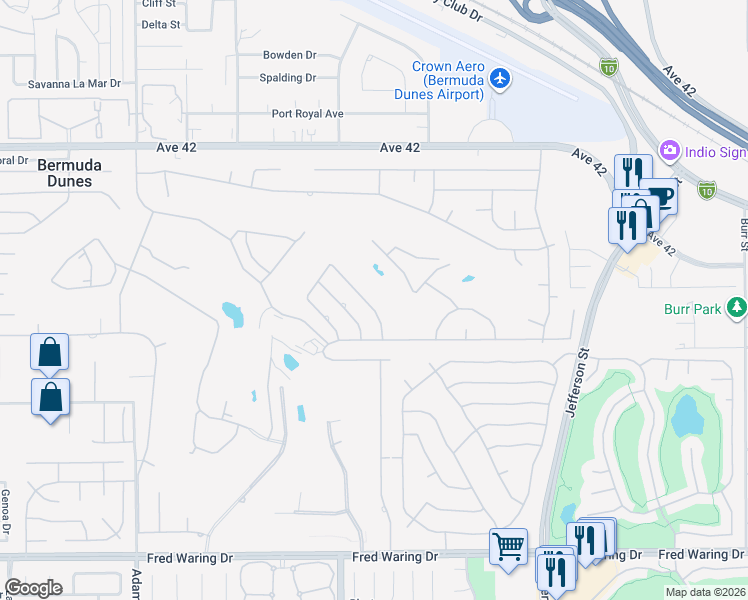 map of restaurants, bars, coffee shops, grocery stores, and more near 42820 Caballeros Drive in Bermuda Dunes