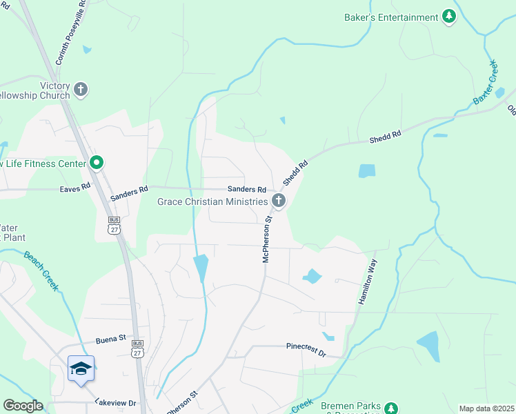 map of restaurants, bars, coffee shops, grocery stores, and more near 193 Meadow Creek Circle in Bremen