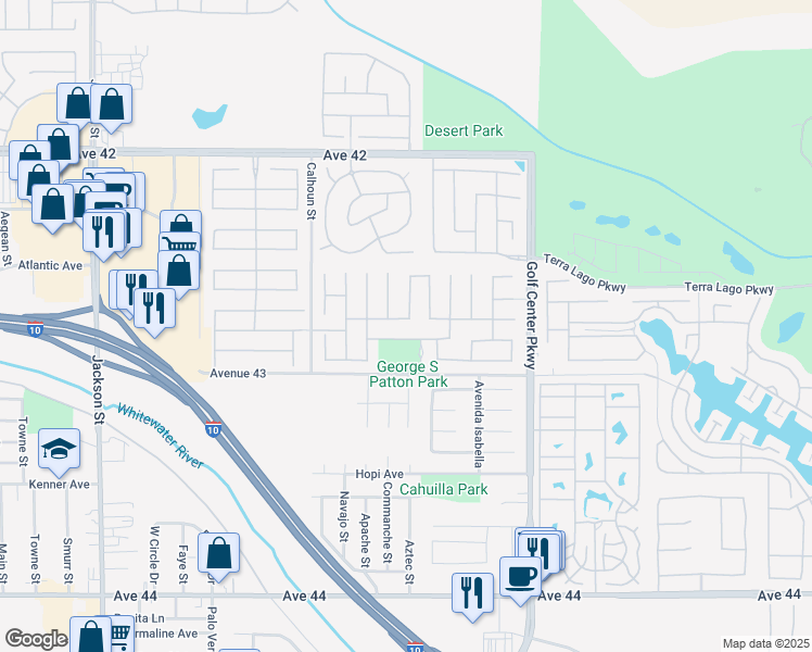 map of restaurants, bars, coffee shops, grocery stores, and more near 83721 Mirabella Drive in Indio