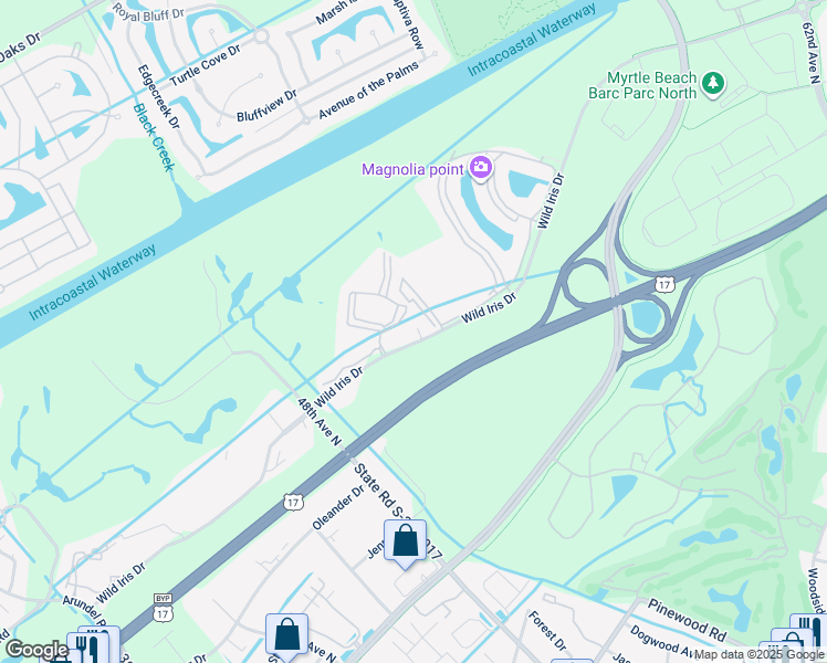 map of restaurants, bars, coffee shops, grocery stores, and more near 4803 Wild Iris Drive in Myrtle Beach